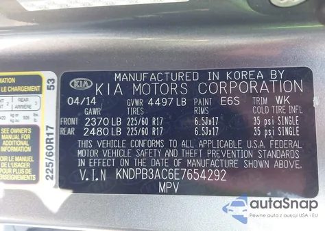 2014 Kia Sportage Lx z USA, uszkodzony, nr VIN KNDPB3AC6E7654292